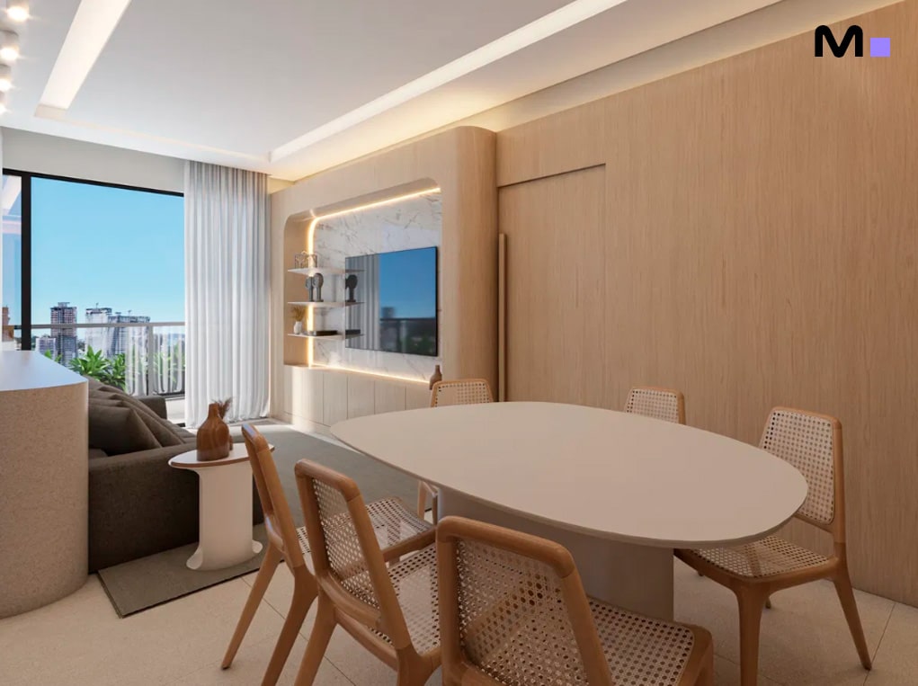 Sala de estar moderna e iluminada na Vale Jardon Residence.