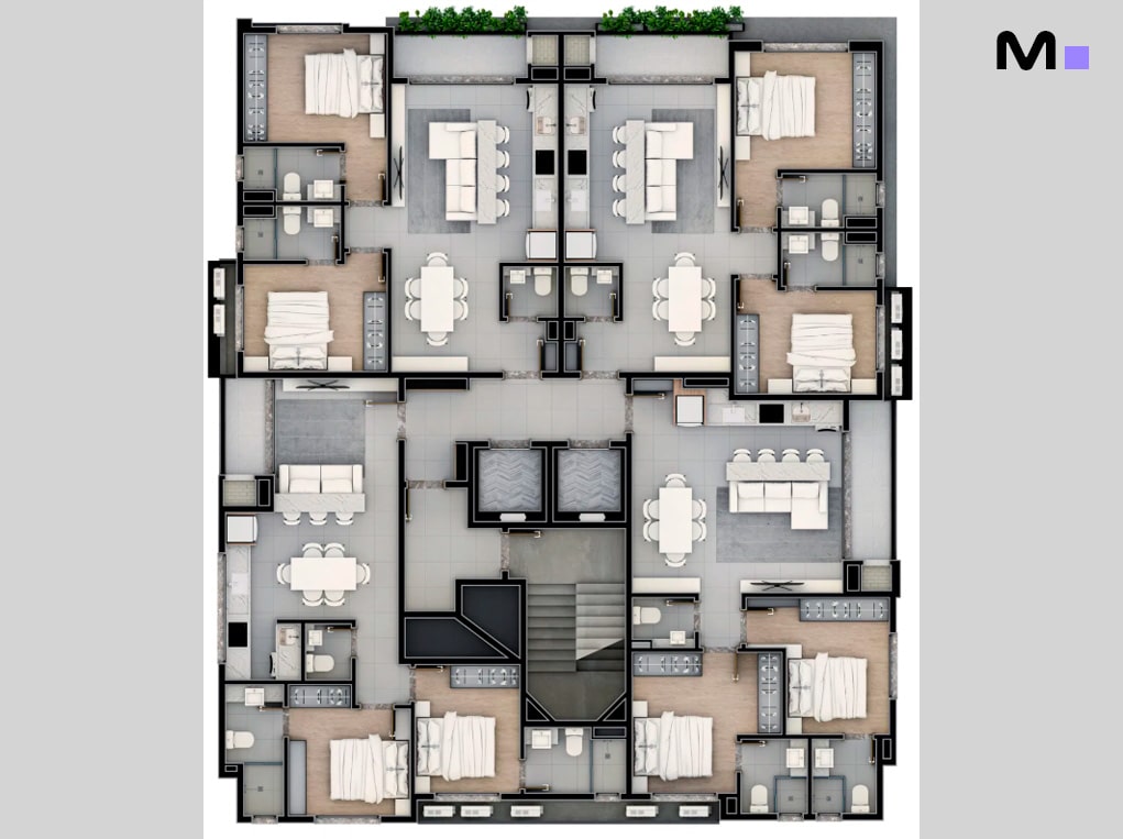 Planta baixa do Vale Jardon Residence com layout detalhado de apartamentos e áreas comuns.