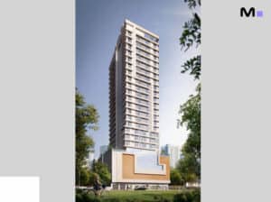 Horizon Tower: Imponente prédio residencial moderno com varandas e paisagismo ao redor.