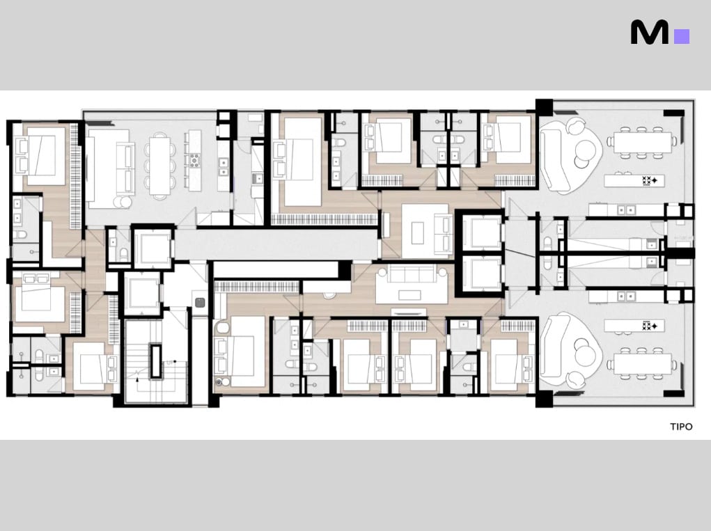 Planta baixa da Veredas Residence, mostrando o layout completo dos apartamentos.