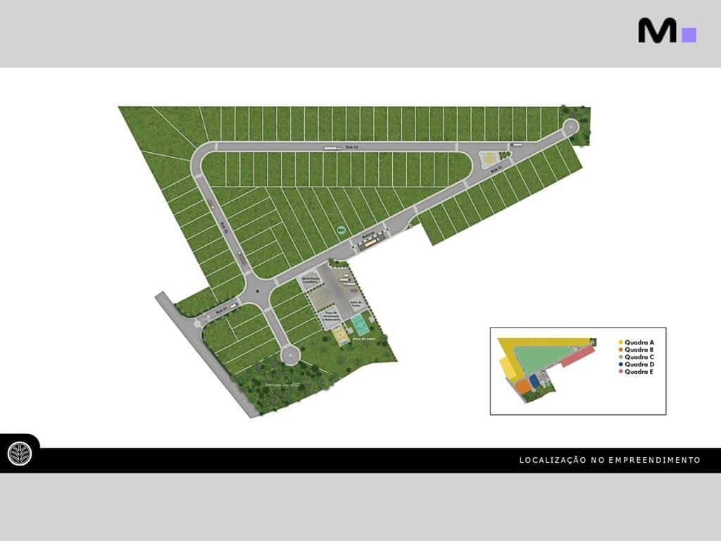 Planta do ABC Business Park mostrando a localização dos quadras A, B, C, D e E.