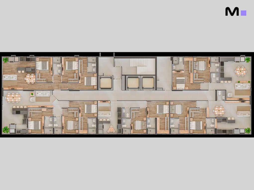 Planta baixa do Minuannon Residencial, mostrando layout dos apartamentos e áreas comuns.