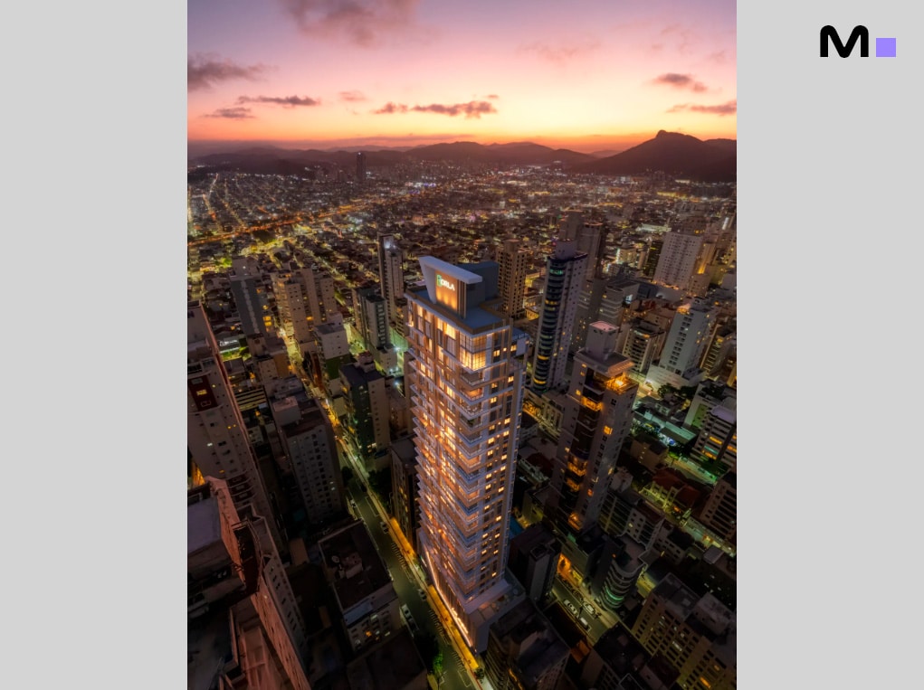 Vista aérea noturna do Las Salinas Residence em Balneário Camboriú.