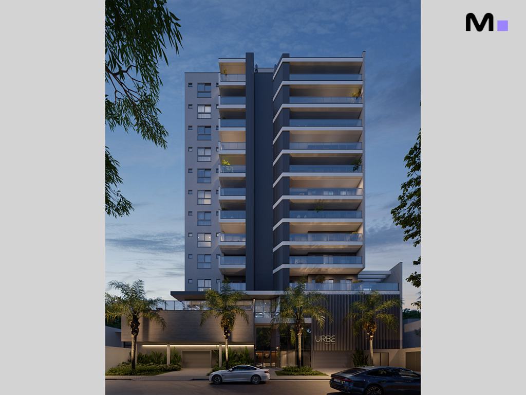 Edifício Urbe Residence com carros estacionados em frente. Fachada moderna e elegante.