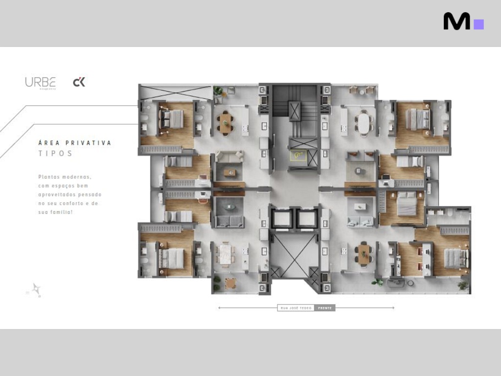 Planta baixa do Urbe Residence com layout moderno e espaços bem aproveitados.