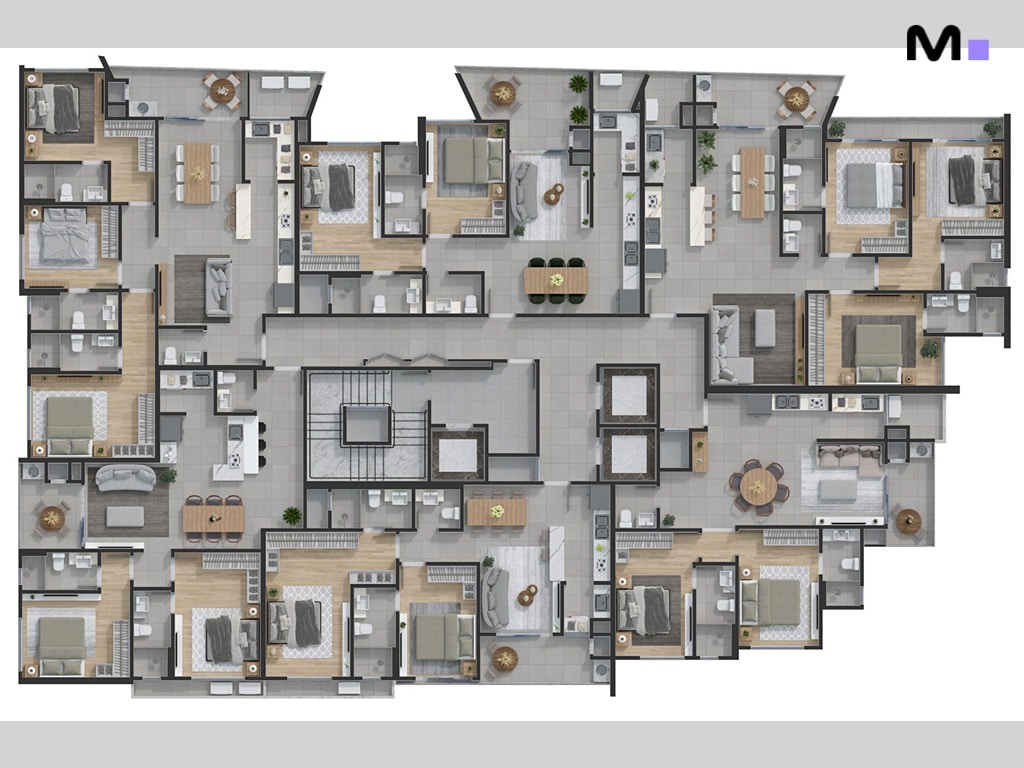 Planta baixa do Quest Residence: layout detalhado dos apartamentos e áreas comuns.