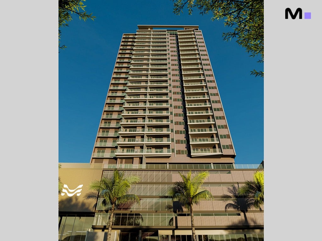 Edifício Quest Residence alto com varandas e fachada moderna sob céu azul.