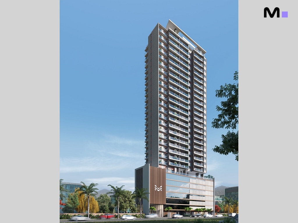 Edifício alto e moderno do Quest Residence com varandas e design elegante.