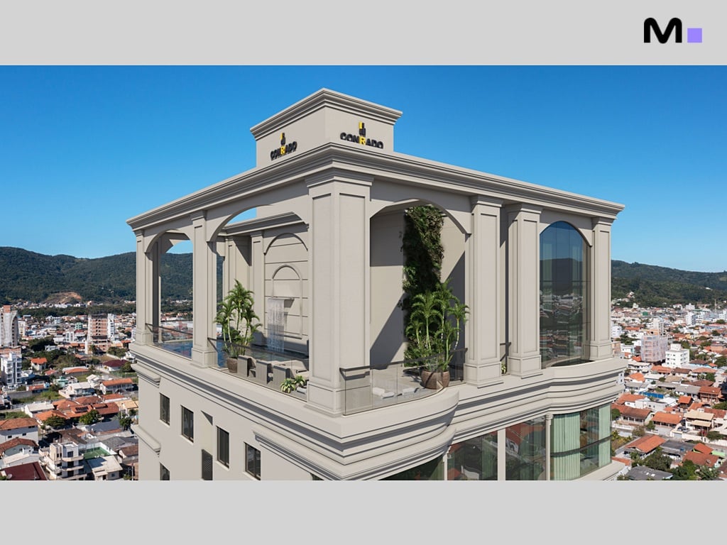 Cobertura do Mont Blanc Residence com design moderno e vista panorâmica da cidade.