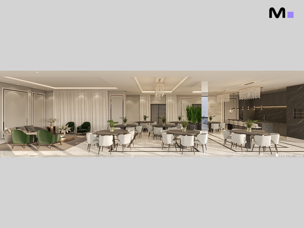 Interior elegante da residência Province di Trento com mesas de jantar, cadeiras e área de estar verde.