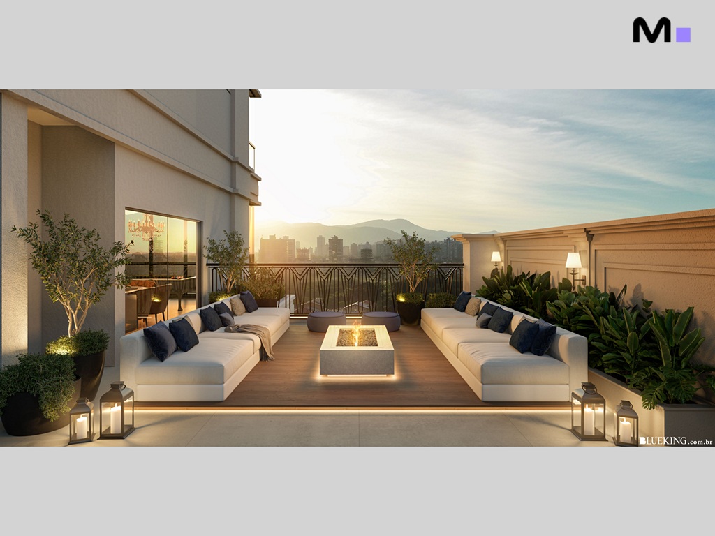 Terraço elegante com sofás e lareira externa, perfeito para o Province di Trento Residence.