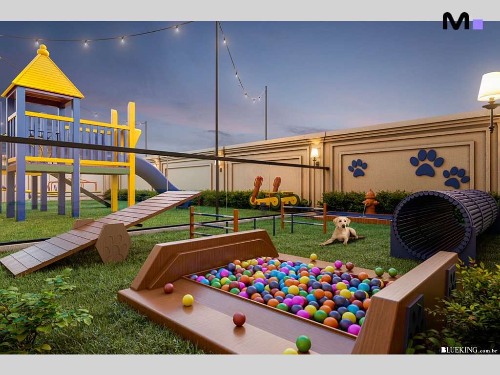 Parque para cães em residência Province di Trento com obstáculos, piscina de bolinhas e túnel.