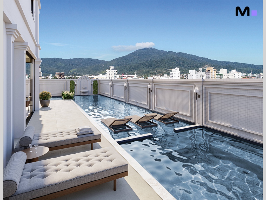 Piscina na cobertura do Province di Trento Residence com vista para montanhas.