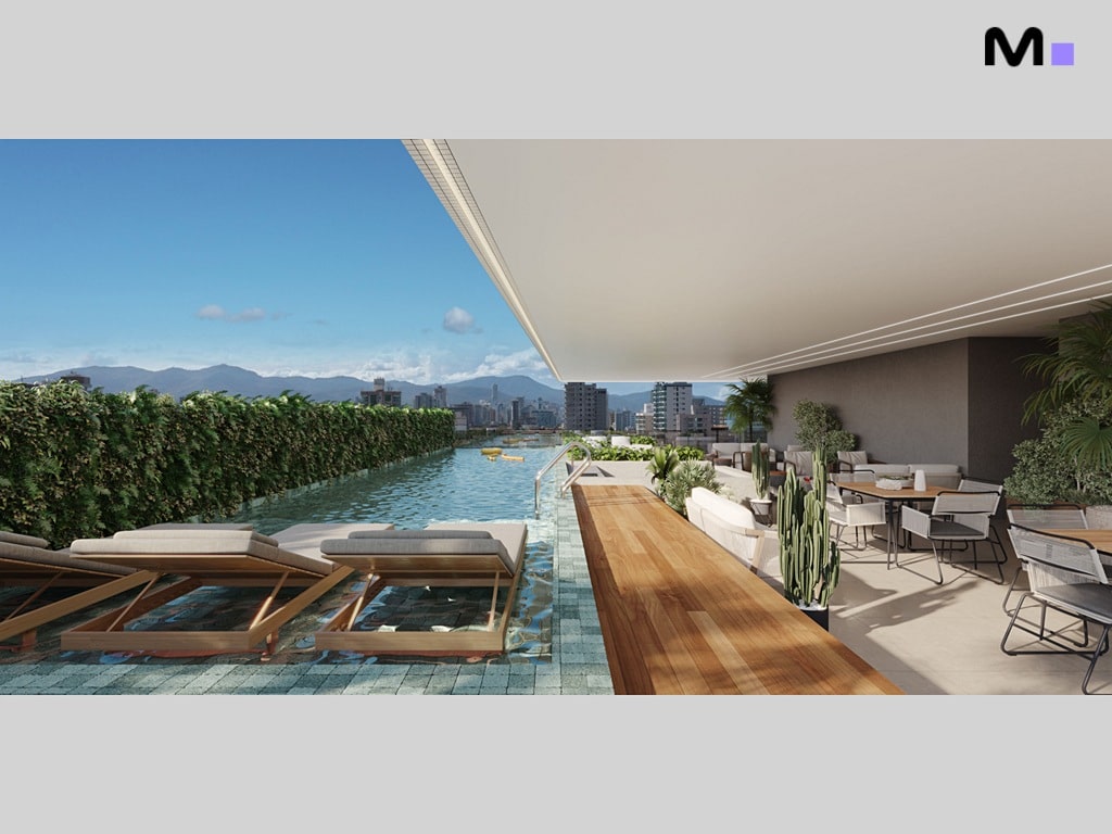 Residência Platja D'en Bossa: piscina na cobertura com espreguiçadeiras e área de convivência moderna.