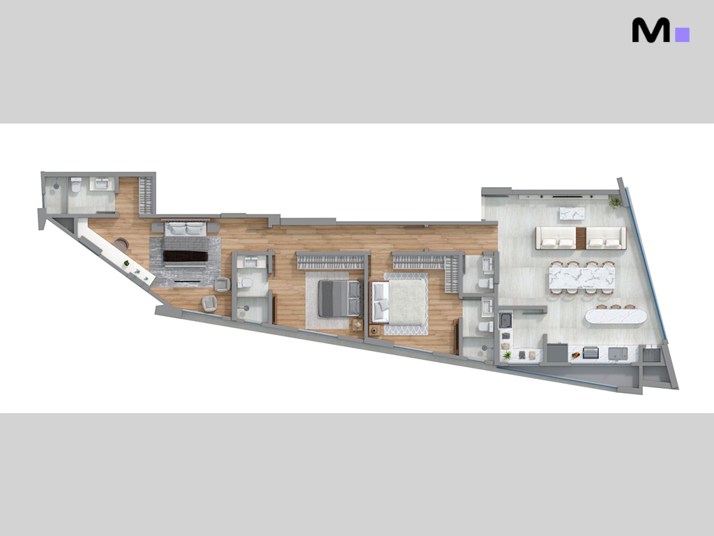 Planta baixa da Romanée Residence, mostrando layout moderno e elegante.