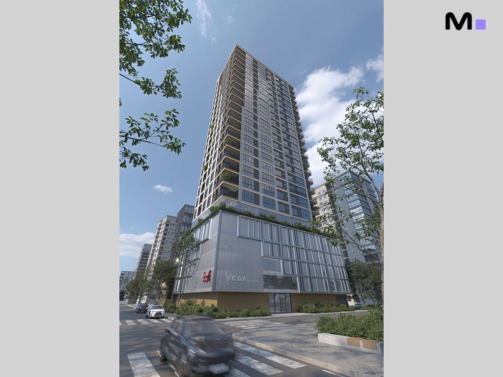 Edifício Vega Apartments Residence, fachada moderna e elegante. Arquitetura urbana.