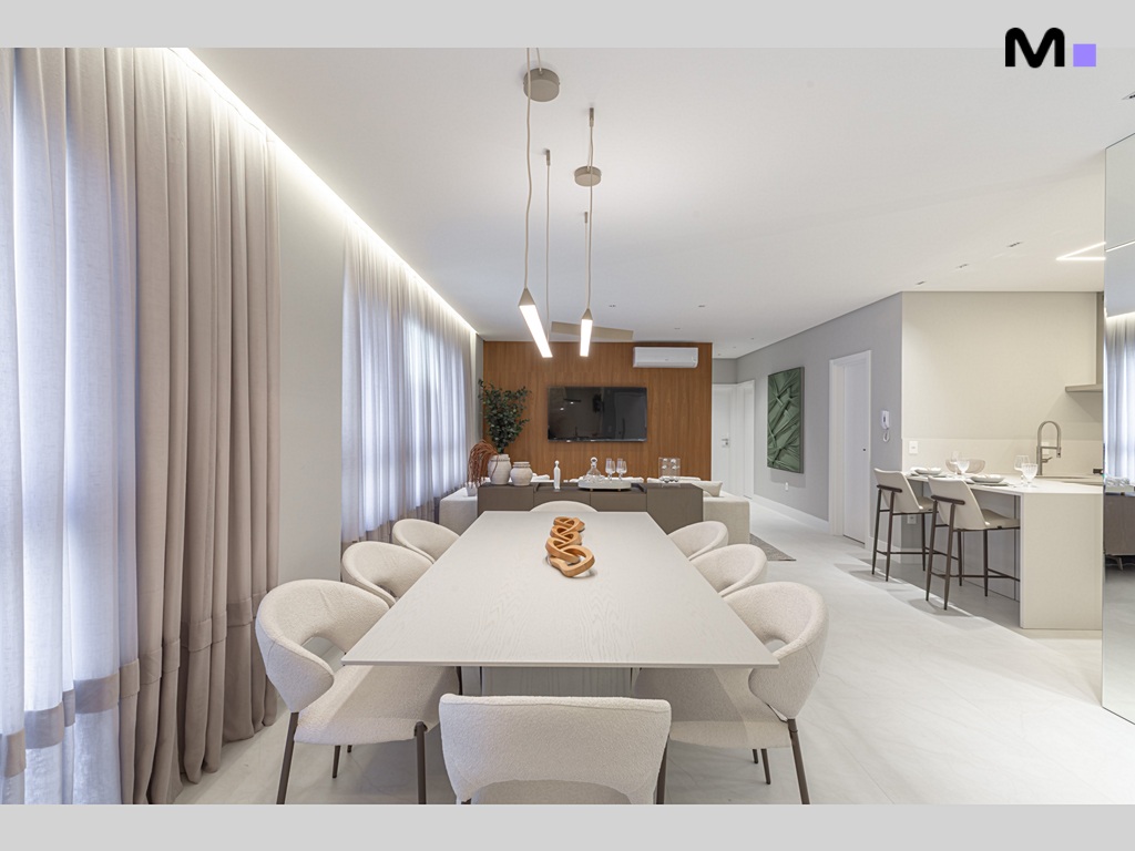 Sala de jantar moderna e luminosa na Vila Aurora Residence.