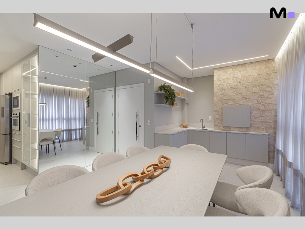 Sala de jantar moderna na Residência Vila Aurora, com decoração elegante.