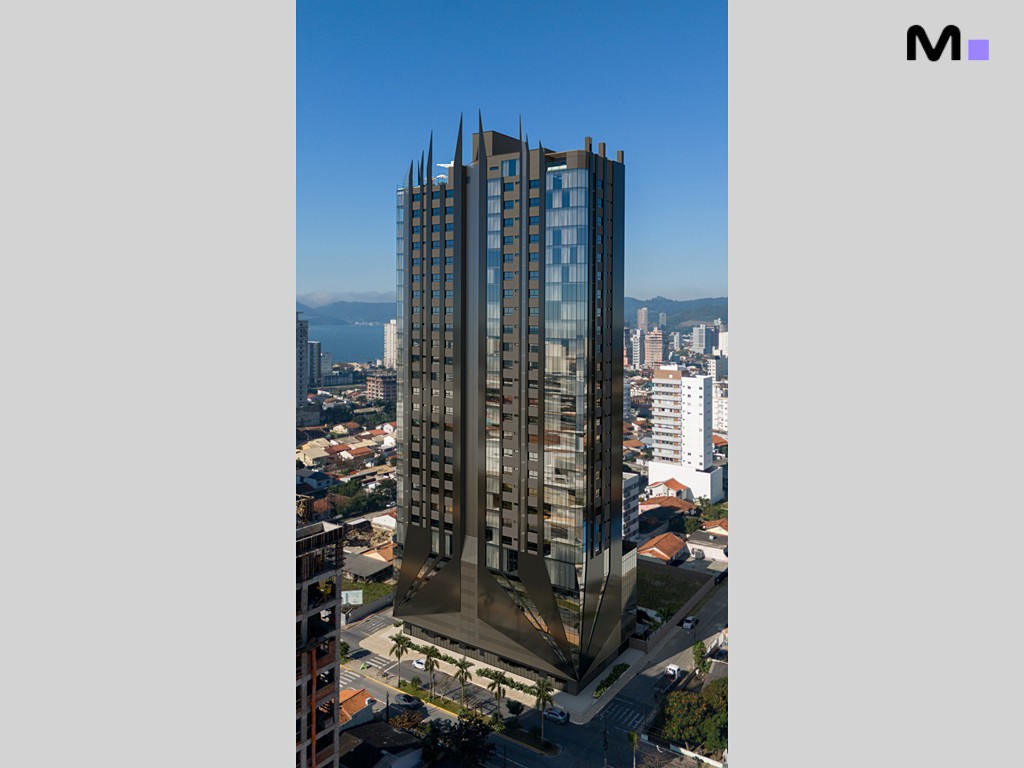 Vista aérea da Zion Tower, um arranha-céu moderno com design único em Balneário Camboriú.