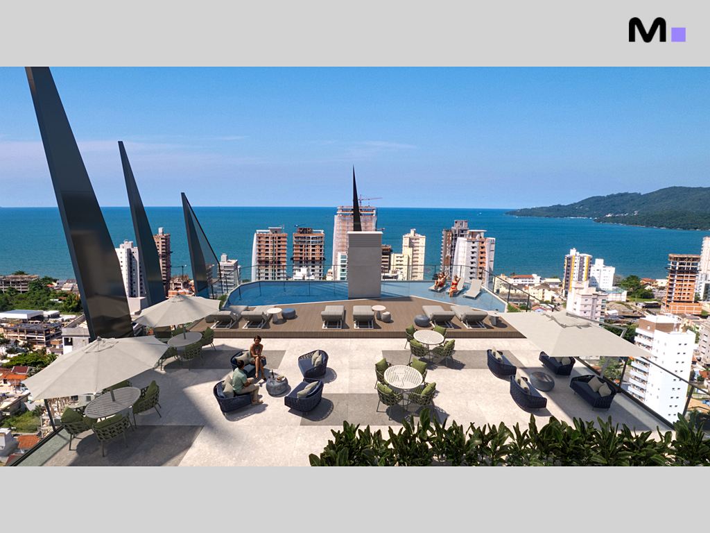 Vista panorâmica da Zion Tower com piscina na cobertura e área de lazer.