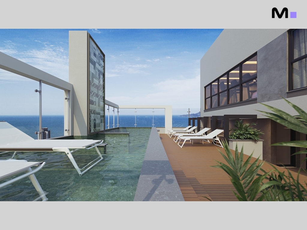 Piscina na cobertura do Maori Home Residence com vista para o oceano.