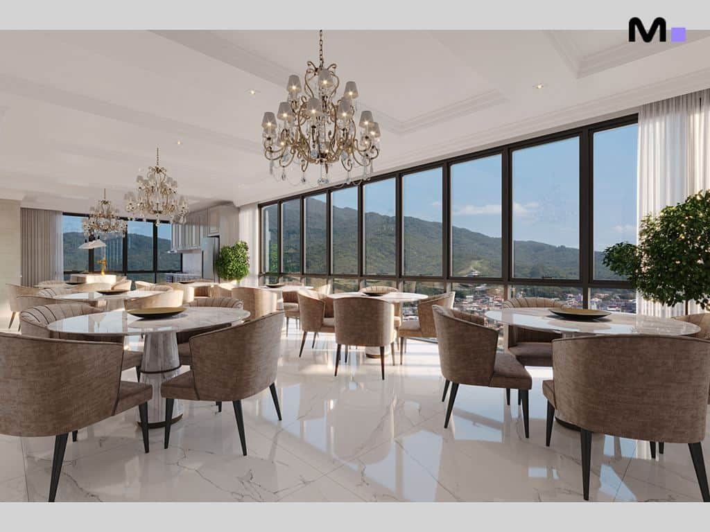 Stack of pancakes with blueberries and maple syrup.