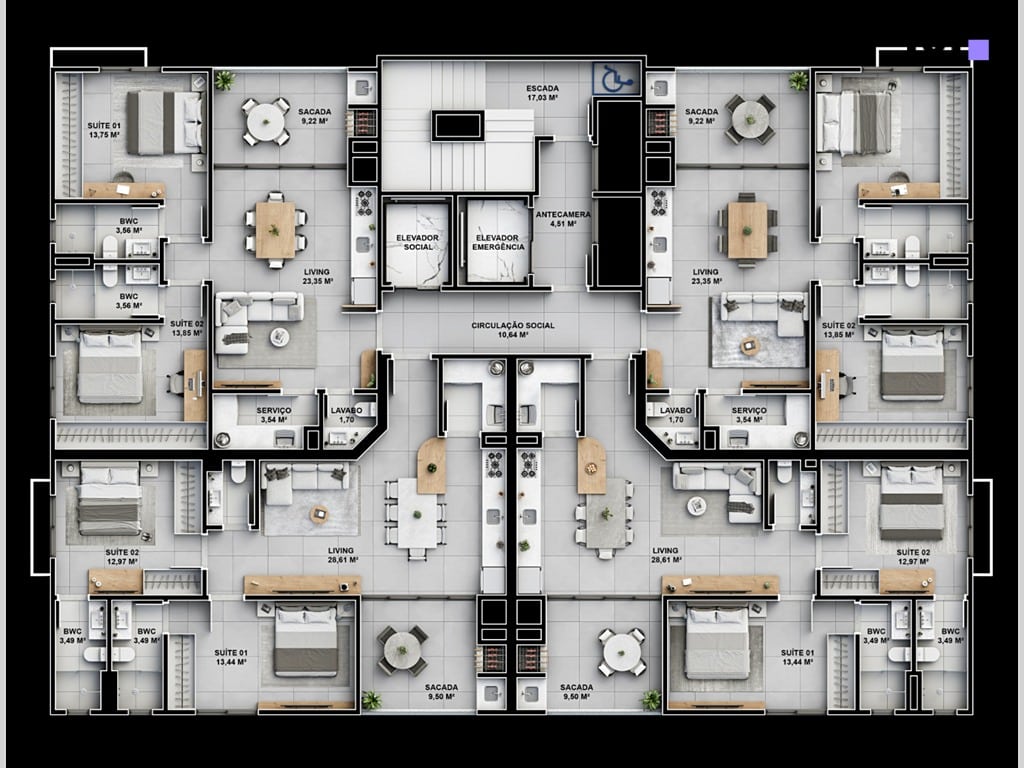 Planta baixa do Gran Canária Residence com layout de apartamentos e áreas comuns.